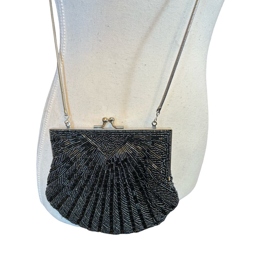 Vintage Handmade Black Beaded Evening Bag
